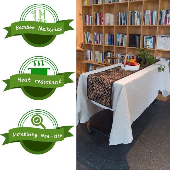 Bed Bath & Beyond Bamboo Table Runner in Black Checkers 13” X 90” - Picture 9 of 15